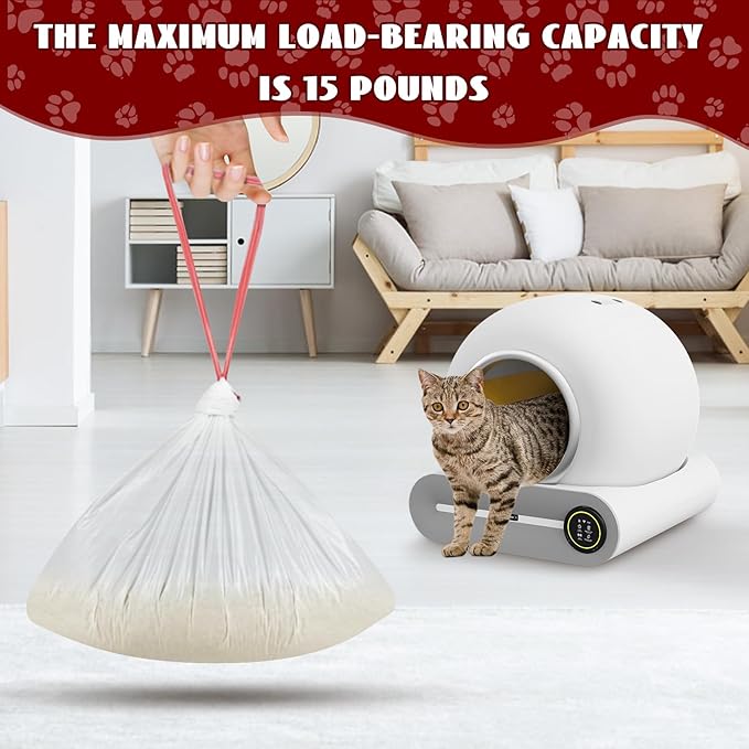 Cat Waste Bags for Automatic Cleaning Litter Boxes, 19.7 x 17.7 Inches (4 Packs/80 Counts) White-Red