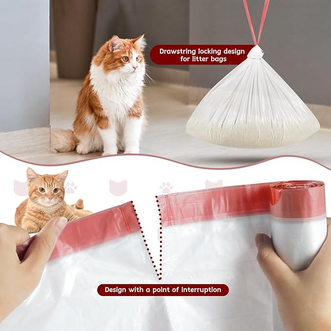 Cat Waste Bags for Automatic Cleaning Litter Boxes, 19.7 x 17.7 Inches (4 Packs/80 Counts) White-Red