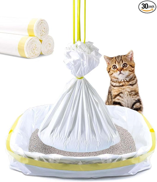 KONE Cat Litter Box Liners, 30 Count Jumbo Extra Durable Large Drawstring Kitty Litter Pan Bags Cat Waste Litter Bags Pet Cat Supplies 36" x 18"