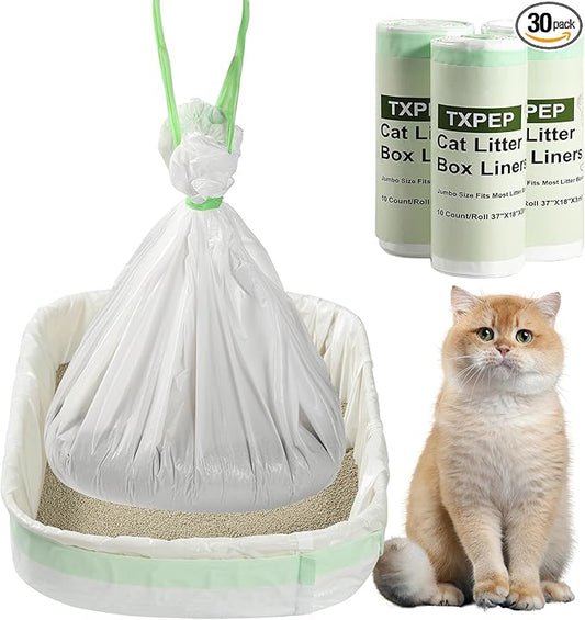 30 Litter Box Liners Jumbo 3MIL Thicken Cat Litter Bags Tear Resistant Litter Liners Heavy Duty Cat Pan Liners Extra Large Kitty Litter Box Bag Disposable Cat Supplies for Easy Cleanup 37" x 18"