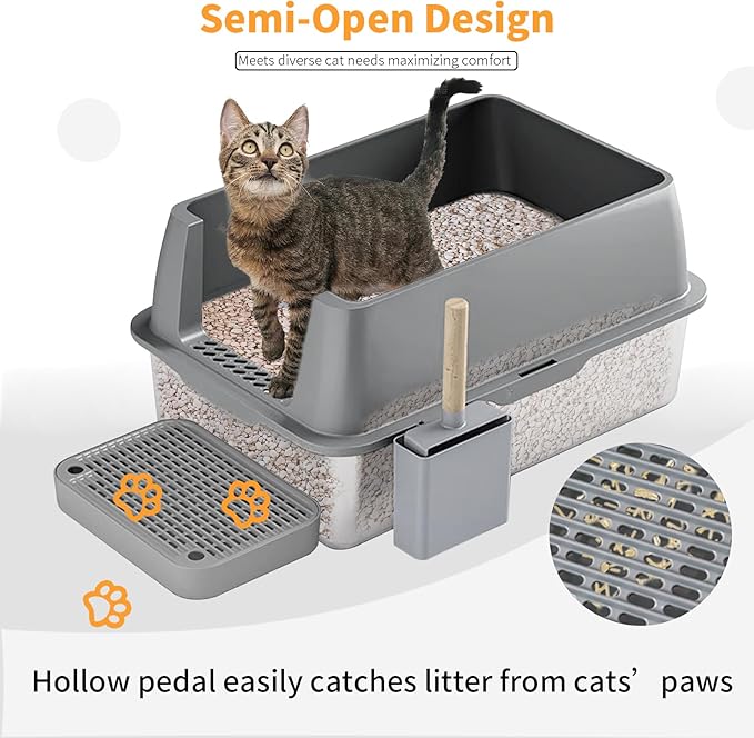 Stainless Steel Cat Litter Box: Extra Large Covered Metal Litter Box Non-Sticky and Anti-Urine Leakage - High Sided Enclosed Kitty Litterbox with Triple Pedal and Scoop for Jumbo Cats