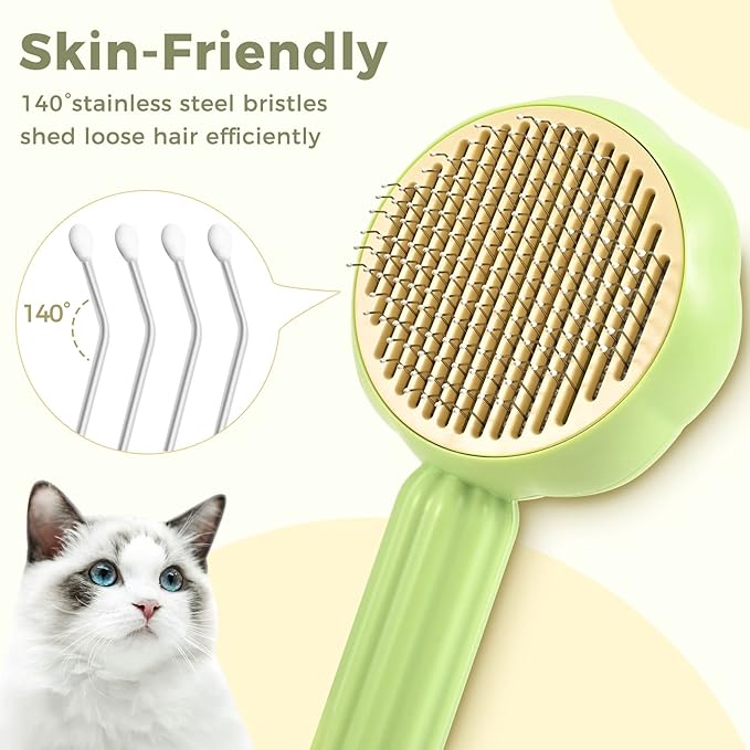 Sunflower Cat Brush for Shedding, Self Cleaning Cat Hair Brush, Pet Grooming Brush with Release Button for Short and Long Haired Cats Dogs (Green)