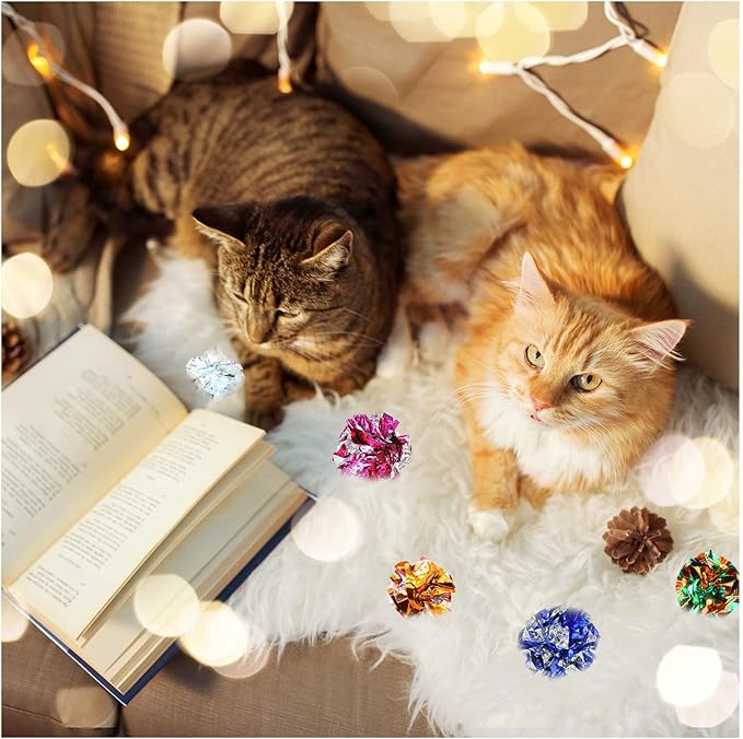 Andiker Cat Crinkle Balls, 2.36 Inches Colorful Balls Chew and Chase Cat Mylar Crinkle Balls Lightweight for Indoor Cats to Keep Fit and Active (10 pcs)