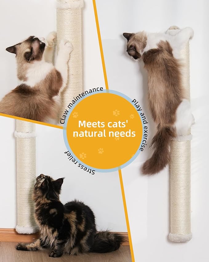 Cat Wall Scratcher, 2-Pack, 34" Sisal Cat Scratching Post, Wall Mounted Cat Furniture for Indoor Cats