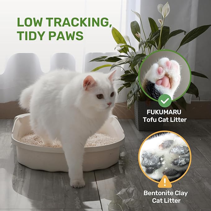 FUKUMARU Tofu Cat Litter Clumping, Low dust Cat Litter, 100% Natural Ingredients Litter, Flushable, Ultra Absorbent, Lightweight, Low Tracking Cat Litter Unscented, Odor Control (8lb x 4 Bags)