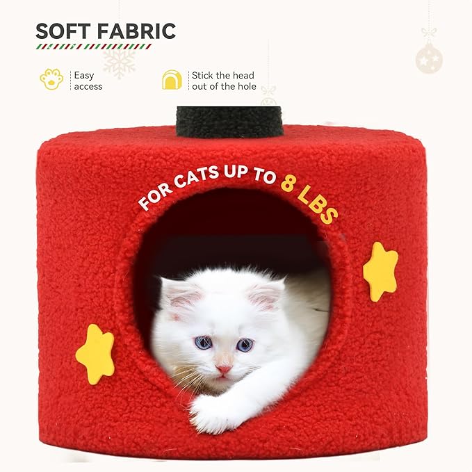 YITAHOME Cat Christmas Tree with Cat Scratching Post, 32 in Cute Cat Tree with Interactive Dangling Ball, Cat Tower for Indoor Cats with Small Cat Condos