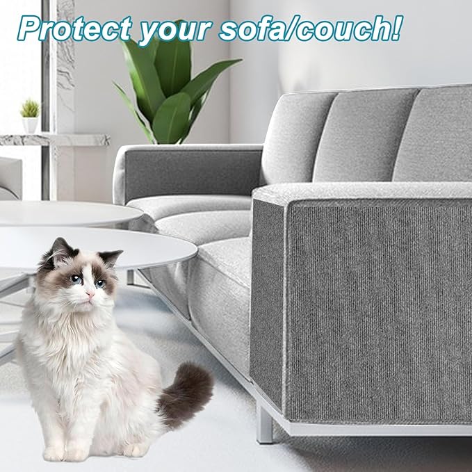 Trimmable Cat Scratching Post Carpet Covered 78.7”x15.8” Self-Adhesive Cat Tree Shelves Replacement Parts Mat Cat Scratcher for Cat Tree Shelf Shelves Steps Couch Furniture DIY Protector(Gray)