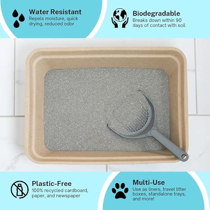 Luli & Cat Disposable Litter Boxes for Cats | Large Sized 4-Pack | Durable and Water Resistant