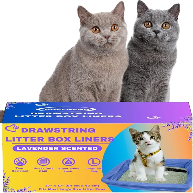 Cat Litter Box Liners Drawstring (30 Bags) Lavender Scented 37" x 17" Large Scratch Resistant Extra Heavy 2 Mil Litter Tray Cat Box Liner Bags (Purple, 30 ct.)