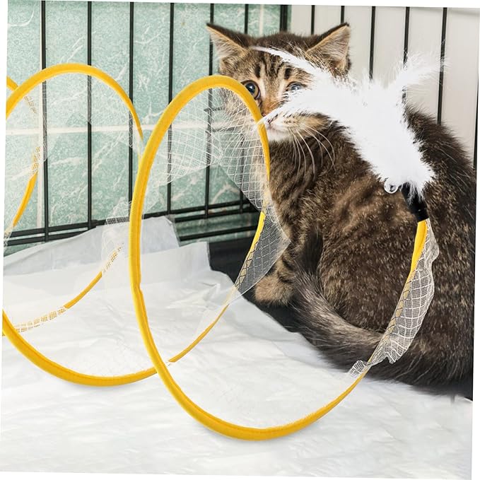 Foldable Cat Tunnel Toy for Kittens Interactive Scratching Plaything with Crinkle Ball Feather Indoor Cat Activity Tunnel Design for Fun and Engagement