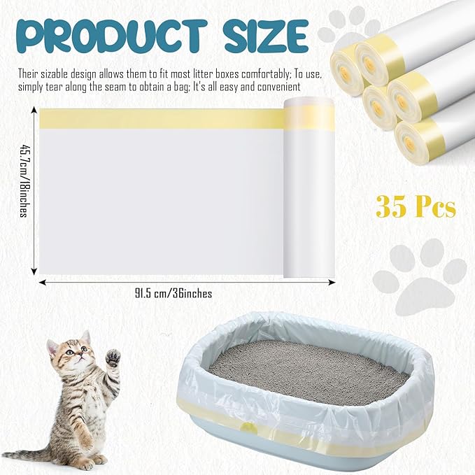 Harloon 35 Pcs Cat Litter Box Liners Compatible with PetSafe ScoopFree Jumbo Durable Large Drawstring Cat Litter Pan Bags Unscented Tear Resistant Cat Litter Bags, 36 x 18 Inch