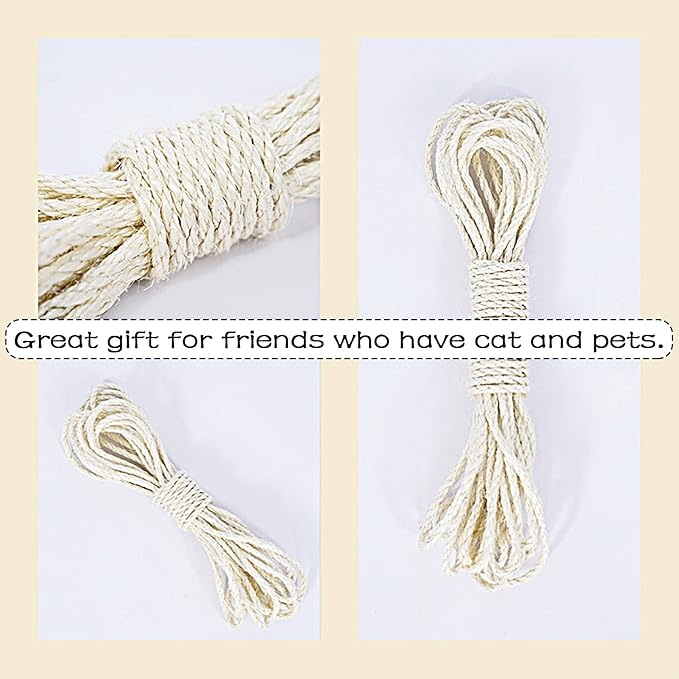 PET SHOW 1/4 inch 6mm Cats Sisal Rope 65.6 Feet(20M) Cat Scratching Post Replacement Hemp Rope for Repairing Recovering DIY Scratcher Twine String Kittens Shelves Furniture Toys