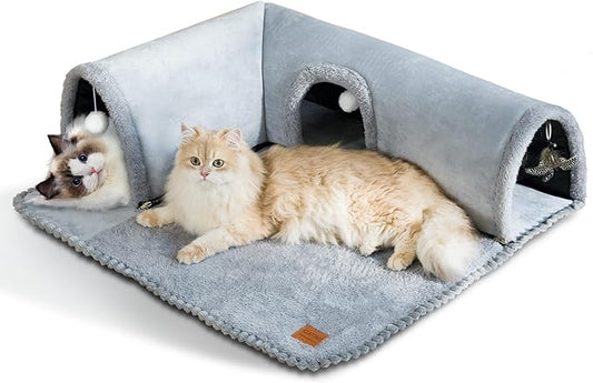 CATISM Cat Tunnel Bed, Cat Carpet Tunnel, Cat Tunnels for Indoor Cats, Cat Tunnel Rug, Detachable Cat Tunnel, Cat Bed Tunnel, Cat Tube 3 Ports + 2 Ceiling Balls + 1 Removable Feather Toys for Cats