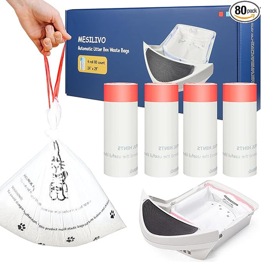 80 Counts Cat Litter box Bags for Automatic Cat Litter Box Self Cleaning, 24 x 29 Inches Extra Thick Cat Liner Bags Compatible with Litter Box Robot 4 and 3(White-Red)