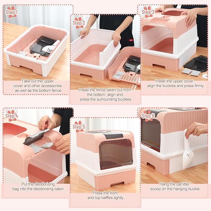 Tioncy 7 Pcs Small Cat Kitten Starter Kit Cat Litter Box with Shovel Cat Paw Litter Mat Double Automatic Cat Bowls Cat Toy Teaser Stick Cat Collar Essentials Kits for 1-3 Lbs Beginner (Pink)