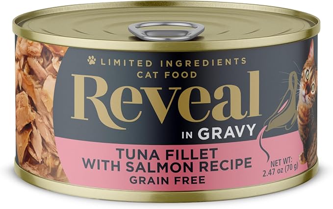 Reveal - Grain Free | Wet Canned Cat Food | 2.47oz - 24 Pack - Premium Nutrition, 100% Natural, No Additives, and Limited Ingredients (Tuna with Salmon in Gravy)