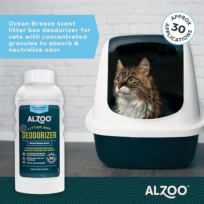 Cat Litter Deodorizer, Concentrated Granules Absorb & Help Neutralize Odors, Mineral-Based Active Ingredients, Up To 30 Uses, Ocean Breeze Scent, 26.6 Oz.