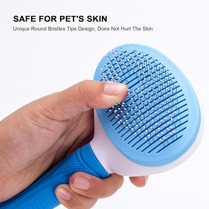 Self Cleaning Slicker Brush for Pet Grooming - Removes Loose Undercoat and Sheds, Suitable for Long and Short Hair Cats and Dogs, with Massaging Bristles