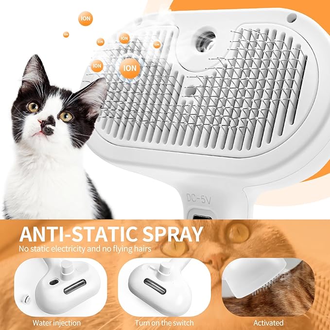 Spray Cat Brush for Shedding, Pet Grooming Brush Remove Static Flying Hair, Self Cleaning Pet Brush with Release Button for Long and Short Dogs Cats Rabbit Massage - Green