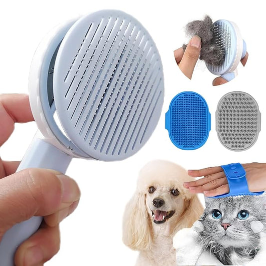 Cat Grooming Brush - Cat Brush for Shedding, Silicone Cat Dog Bath Brush Dog Shedding Brush, 3PCS Pet Hair Cleaner Brush Cat Brushes for Indoor Cats Shedding, Dog Cat Hair Brush Dog Washing Brush (1