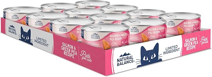 Natural Balance Limited Ingredient Adult Grain-Free Wet Canned Cat Food, Salmon & Green Pea Recipe, 5.5 Ounce (Pack of 24)