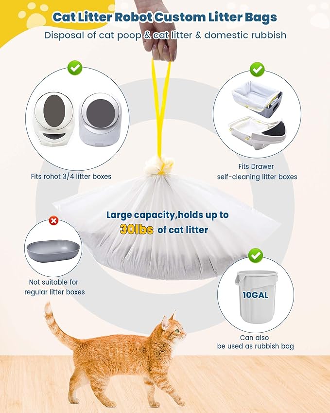 KONE Cat Litter Bags for Robot 3/4, 2 mil Thickened Waste Drawer Liners Compatible with Most Self-cleaning Automatic Boxes - 57 Count Pet Kitten Poop Disposable Replacement Bags, 5-9 Gal, 26 x 16