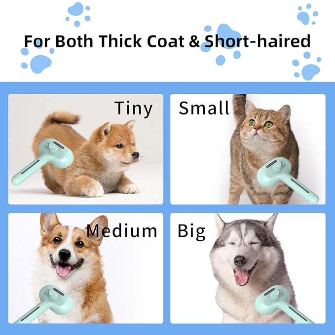 SmartTail Hair Brush for Shedding, 2-In-1 Cat Steam Brush, Self Cleaning Pet Grooming Brush, Cat Brushes for Indoor Cats and Dogs, Green
