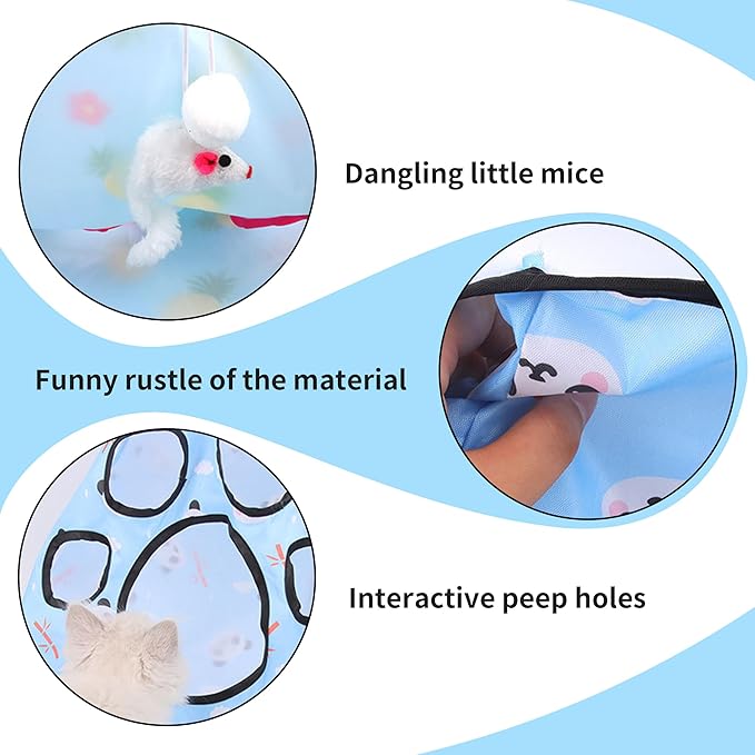 Cat Tunnel Bag Kitty Collapsible Tunnel Toy Crinkle Sack Bag Pet Interactive Cat Cave Toy with 1 Little Mouse & 3 Toy Ball Green M