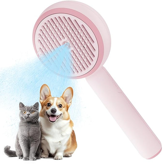 FUKUMARU Cat Steam Brush, 3 in 1 Cat Shedding Brush, Pet Steam Brush with Water Tank and USB Rechargeable, Self Cleaning Brush for Dog with Release Button, Remove Static Flying Tangled Hair, Pink