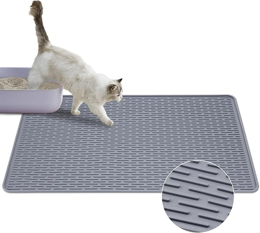 Rubber Cat Litter Mat, Indoor Kitty Litter Box Mat, Waterproof, Easy-to-Clean, Odorless, Textured Surface, Anti-Slip Design (Extra Large, 39 x 27 inches)