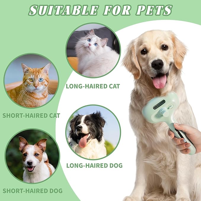 Self-Cleaning Spray Cat Brush for Shedding, Removes Static Flying Hair, and Works Wonders for Both Long and Short-Haired Pets 2 In 1 Cleaning Brush for Cats And Dogs Grooming (green)