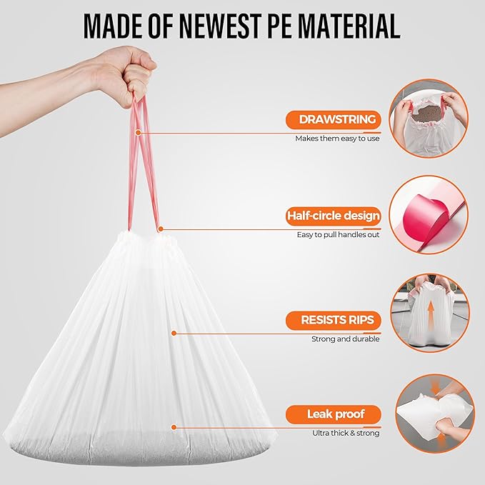 Drawstring Cat Litter Box Liners 100 Pack-Robot Litter Liner Bags for Robot 3 and 4 Cleanpethome/PETKIT PuraX PuraMax Catlink Self-cleaning Cat Litter Box Bag Heavy Duty Litter Box Robot Waste Bags