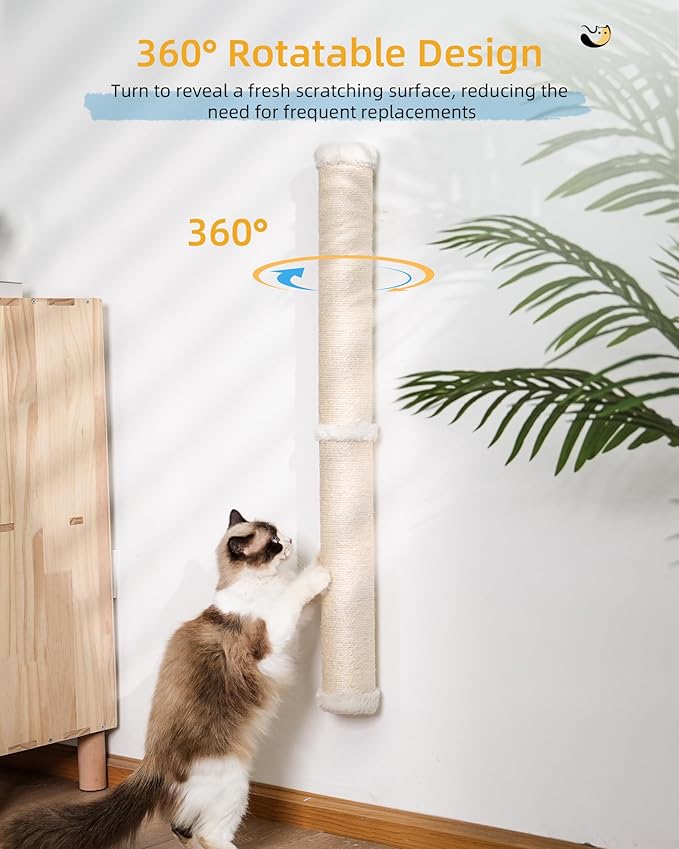 Cat Wall Scratcher, 2-Pack, 34" Sisal Cat Scratching Post, Wall Mounted Cat Furniture for Indoor Cats