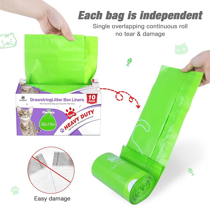 Litter Box Liners Heavy Duty Super Thick 2MIL Jumbo Drawstring Cat Litter Liner Bags 36" x 19" Litter Pan Liners 30 Count
