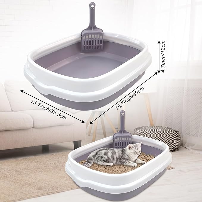 Kitten Starter Kit, 15 Piece Cat Essentials Set Includes Cat Litter Box,Cat Toys, Cat Collars,Cat Scratch Pad, cat Nail File,Automatic Cat Feed Bowls, Pet Grooming Gloves for Cats Daily Life(Gray)