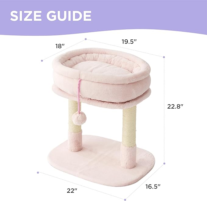 Lesure Cute Cat Tree Tower - Cat Tower with Nature Sisal Scratching Post for Indoor Large Cats and Kittens, Featuring with Soft Removable Cat Bed,Wide Perch, Playful Toy, 22x16.5x22.8in,Pink