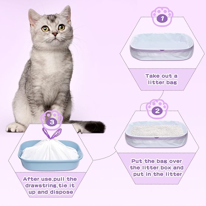 Cat Litter Liners Large, 30 Pack Jumbo Drawstring Cat Litter Bags, Extra Thick Litter Pan Liners Heavy Duty 36"x16"