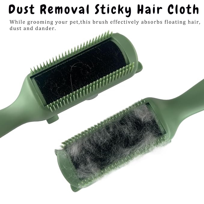 Cat Brush Pet Dry Cleaning Brush Cat Self Sticky Brush for Shedding and Grooming Long Short Hair Removal Comb with Recycling Box for Kitten Dog Rabbit Massage Roller Removes Loose Fur (Green)