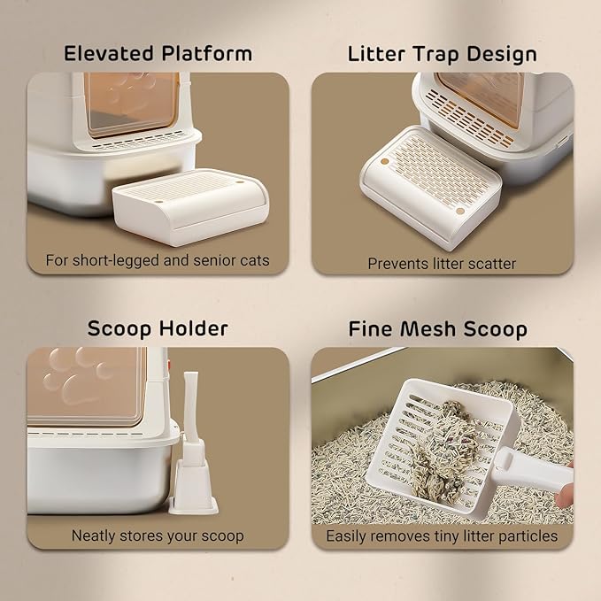 iPettie S01 20L Large Stainless Steel Litter Box, Odor-Reducing Smell Proof Charcoal Filter, Enclosed Litter Box with Cat Litter Scooper, Easy to Clean, Metal Litter Box with Lid