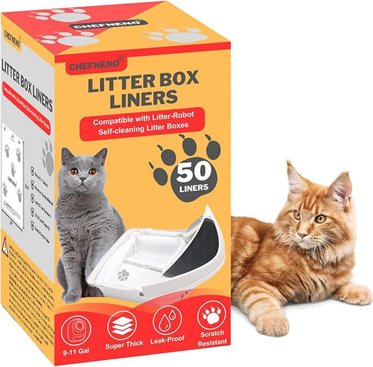 Cat Litter Box Liner Bags Compatible with Litter-Robot Waste Bags 3 & 4 Waste Drawer Custom Fit Heavy Duty Waste Drawer Liners for Self-Cleaning Pet Kitty Litter Box Drawer 9-11 Gallons (50 ct.)