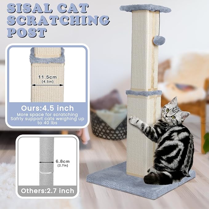 31.1" H Scratching Posts for Indoor Cats Adults & Kitten,Cat Scratching Post,Tall Sisal Cat Scratching Post with Hanging Ball,Grey
