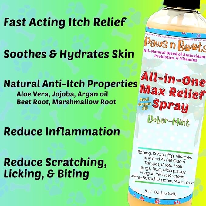 Dry Shampoo - All-in-One Max Relief Spray – Probiotic Antioxidant Rich Itch Relief, Remove Pet Odor, Repel, Clean, Condition. Pet Safe, USA Made. Non-Toxic, All-Natural Plant-Based Formula. Mint