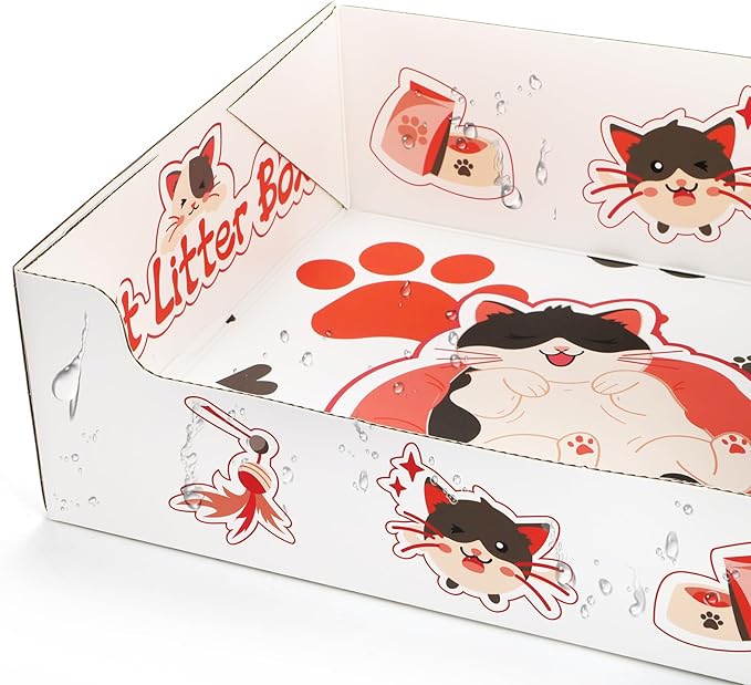 Lawei 8 Pack Disposable Litter Boxes for Cats, Foldable Paper Kitty Litter Tray with Scoop, Double Layer Waterproof Cat Litter Box for Travel, Small Pets Liner Pan, 14.8 x 11.6 x 4.7inch, Lightweight