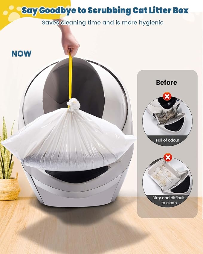 KONE Cat Litter Bags for Robot 3/4, 2 mil Thickened Waste Drawer Liners Compatible with Most Self-cleaning Automatic Boxes - 57 Count Pet Kitten Poop Disposable Replacement Bags, 5-9 Gal, 26 x 16