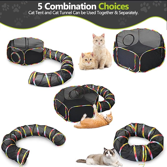 Outdoor Cat Enclosures Playground with Cat Toy Ball, Portable cat Tent for Indoor Cat Playpen Enclosed with Bag Storage, Cat Outdoor Enclosure Cat Tunnel Suitable for Small Animals