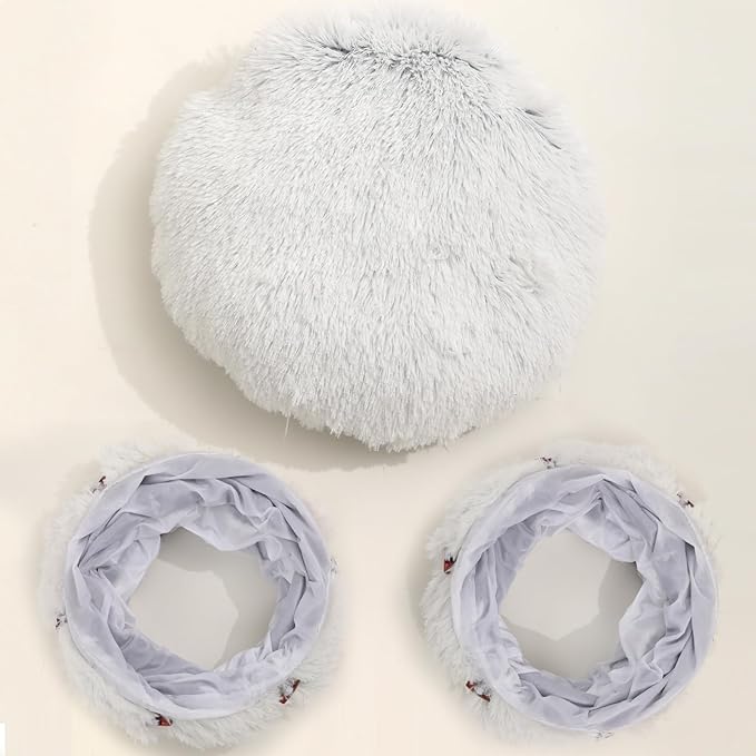 Warmer Plush Cat Play Tunnel Grey With Cat Bed For Indoor Cats Soft Plush Material Tubular Playground Toys Collapsible Multifunctional Cat Toys For Small Medium Large Cat Puppy Cat Play Tunnels (Grey)