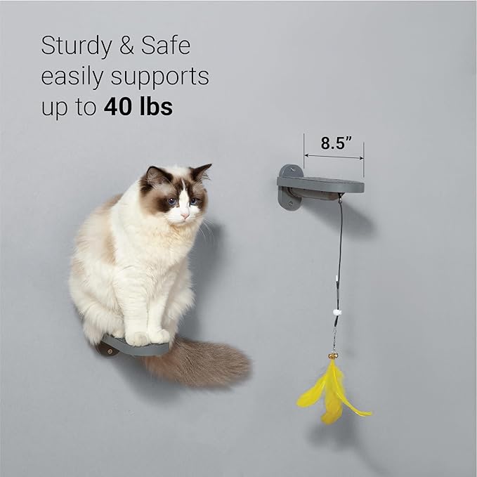 SVD.PET (3-Pack Cat Wall Steps, Cat Climbing Stairs with Replaceable Felt Pad, Cat Climbing Shelves for Wall Mounted with Cat Toy, Cat Wall Furniture (Dark Grey)