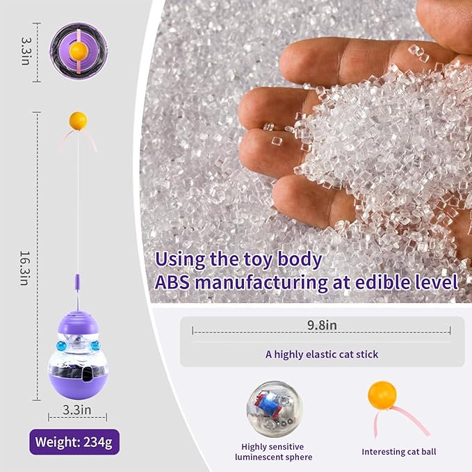 Cat Interactive Toy Indoor, Cat Treat Dispensing Toy, Slow Feeder Puzzle Toy for Cats, Food Dispensing Ball for Pets, Fun Interactive Enrichment Wand Toy for Cats