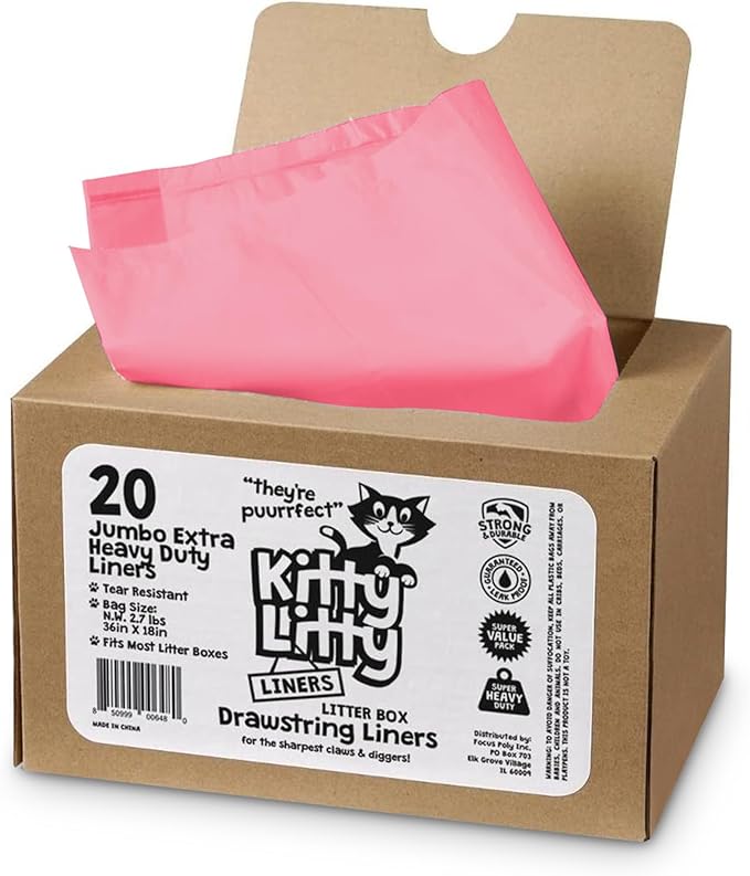 Extra Heavy Duty Jumbo Cat Litter Box Liners 20 Count Cat Waste Liners, Pink Color
