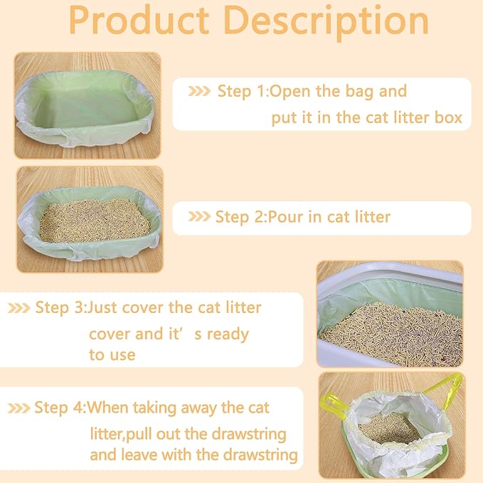 Cat Litter Box Liners - 24 Count Jumbo Drawstring Cat Litter Bags, Extra Large Thick Durable Leak-Proof Litter box Liners Heavy Duty, Kitty Litter Bags for Pet Cat Pan Litter Tray 18" x 37"